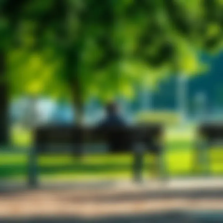 A person sitting calmly on a park bench, enjoying a moment of rest and relaxation in a serene outdoor setting.