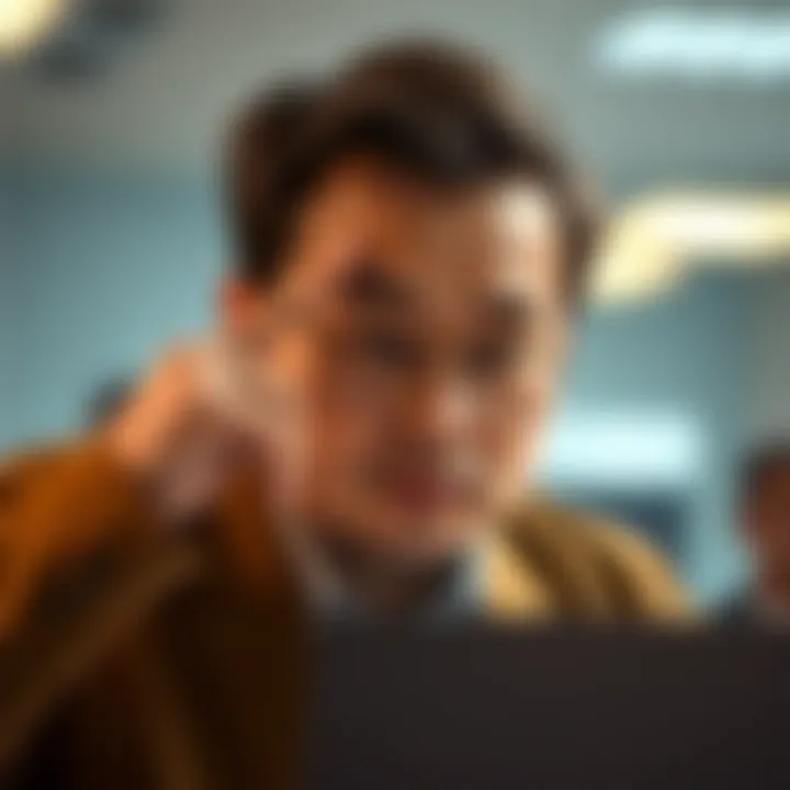 A person scratching their nose while focused on a task, showing signs of distraction