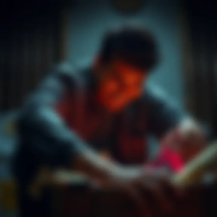 A person digging through a box, looking for hidden items and treasures, with excitement on their face.