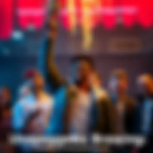 Individual standing tall with a trophy, smiling while surrounded by appreciative friends, highlighting their success