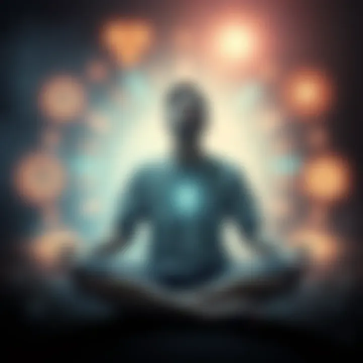 A person sitting cross-legged with eyes closed, surrounded by glowing symbols, representing extrasensory perception.