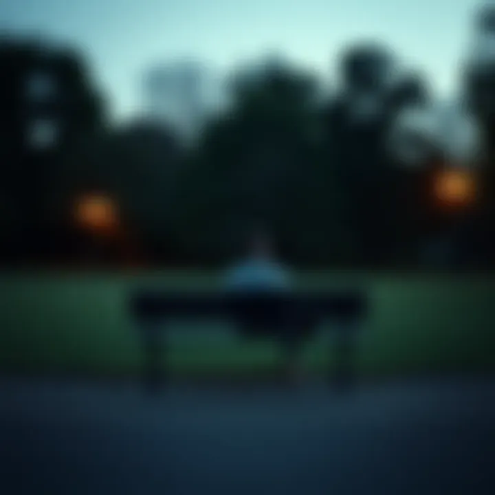 Person sitting alone on a park bench A person sitting alone on a park bench looking contemplative, surrounded by empty space in a natural setting.