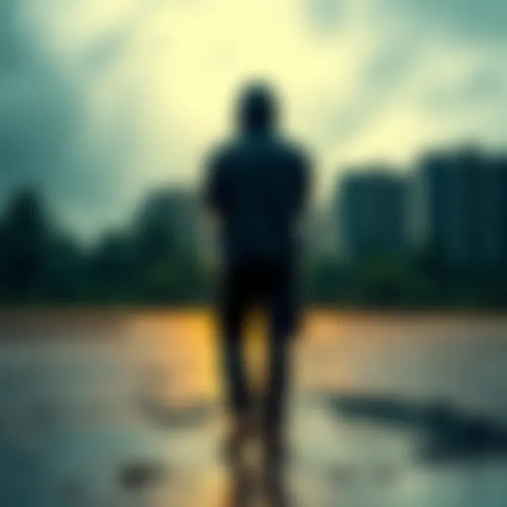 A person wearing a raincoat standing confidently against a strong wind and pouring rain, representing resilience and hope in difficult times.