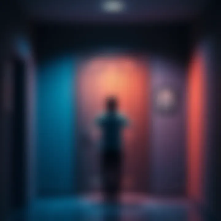 A person stands in front of an apartment door, looking frustrated as someone blocks their way, unsure how to enter.
