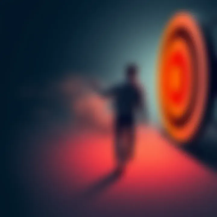 Person taking action toward goals A person confidently walking towards a target with a determined look, symbolizing goal achievement