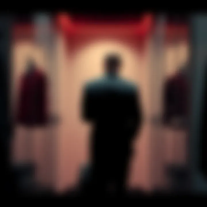 A person in a dressing room checking their reflection while trying on a stylish suit