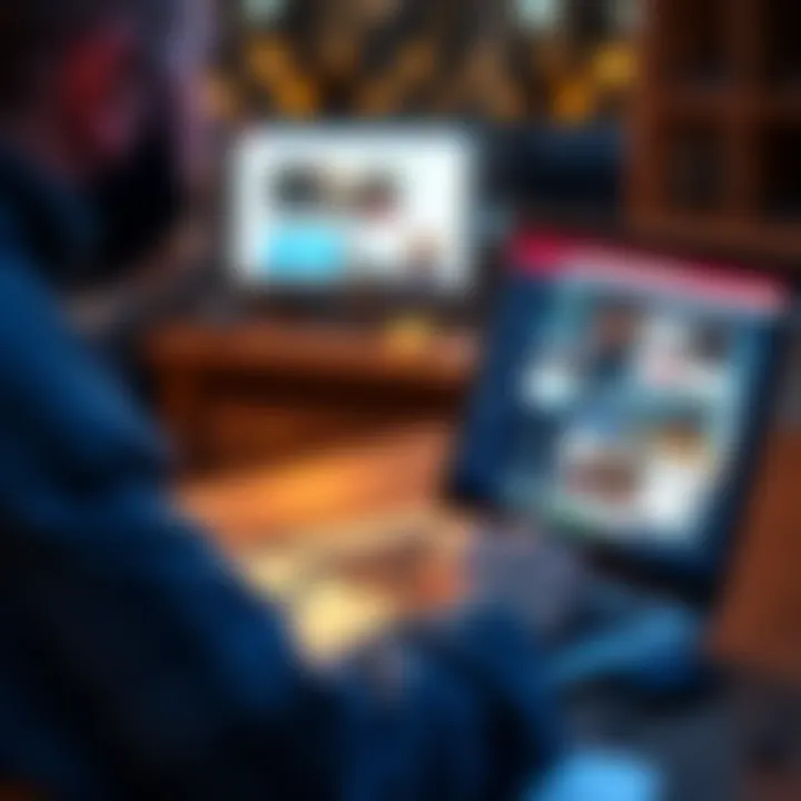 A person browsing the internet on a laptop with the Edge browser open, showing a mix of websites.