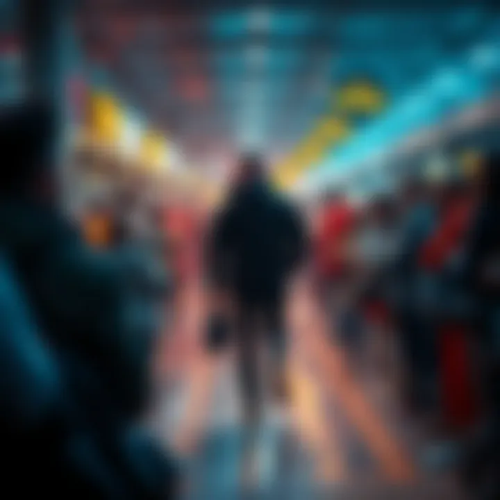 A person suddenly disappearing from a group of people in a busy social setting