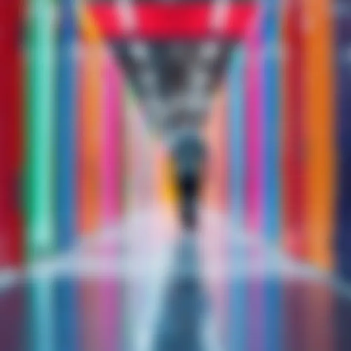 Person walking through vinyl strip doors A person walking through colorful vinyl strip doors, creating a satisfying crunch sound with each step.