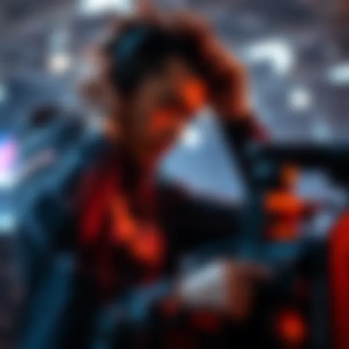 Person adjusting equipment Individual setting up gear in a competitive environment, focused on overcoming challenges