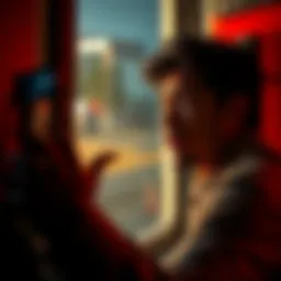 Person Alerting Others A person looking out a window with a concerned expression while gesturing to warn others outside to be careful.