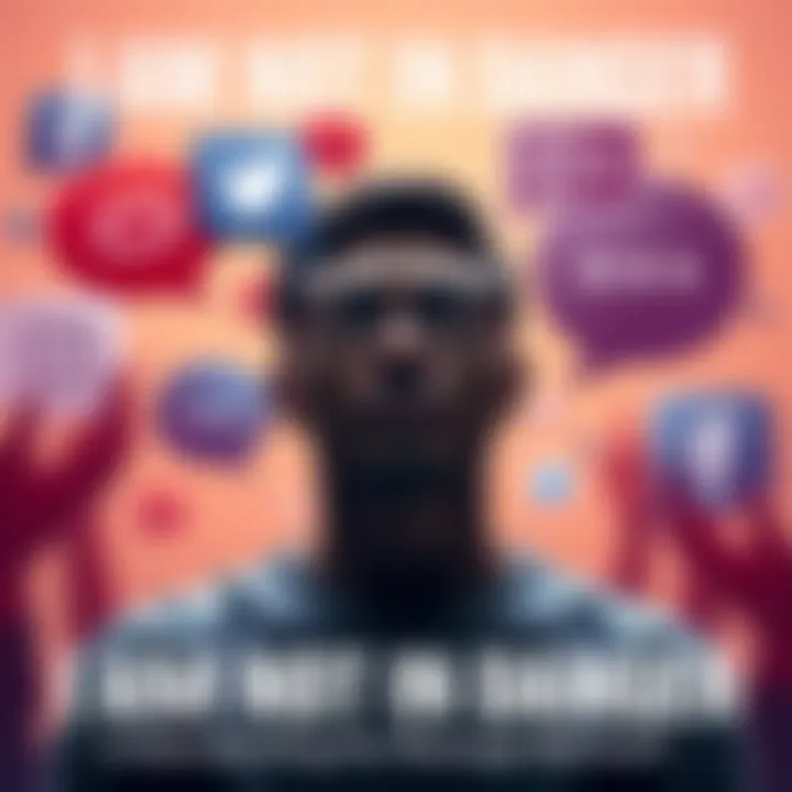 A person confidently stating they are not in danger, surrounded by social media icons and discussion bubbles, symbolizing conversations about personal agency.