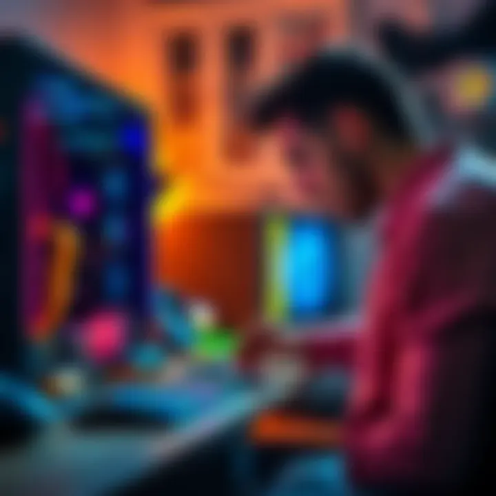 A person assembling computer parts on a desk