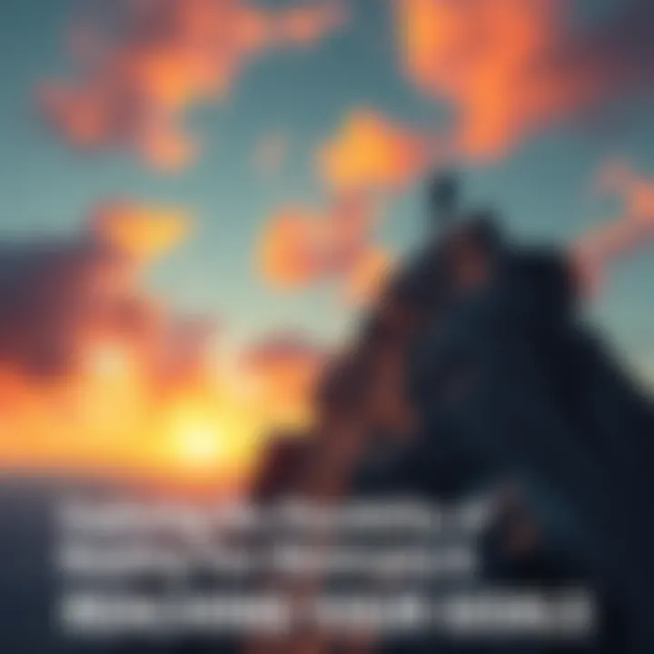 Individual ascending a rocky mountain with determination, symbolizing the journey to achieving goals.