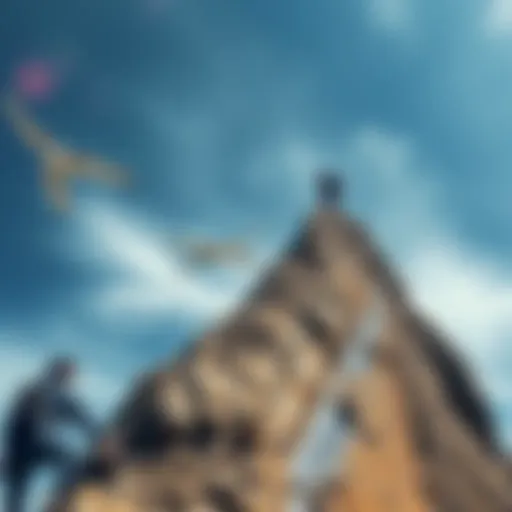 A determined individual scaling a rocky mountain, showing resilience and strength against challenging conditions.