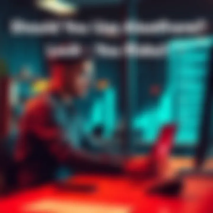 A person sitting at a desk with a laptop, looking thoughtful while considering the risks of Alecaframe