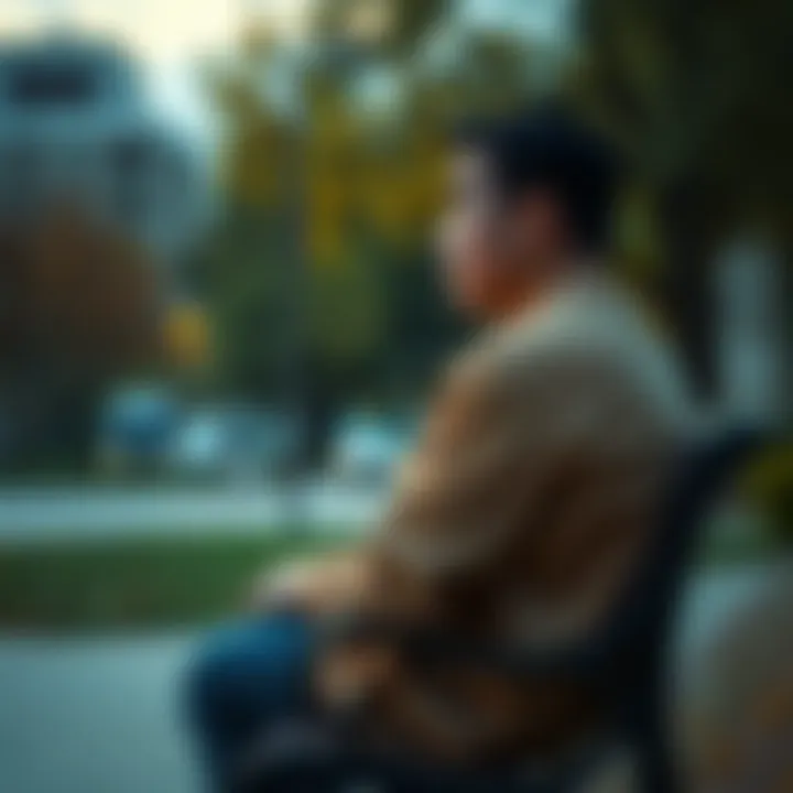 A person sitting on a park bench looking thoughtful while gazing at the distance, possibly considering a big life change.
