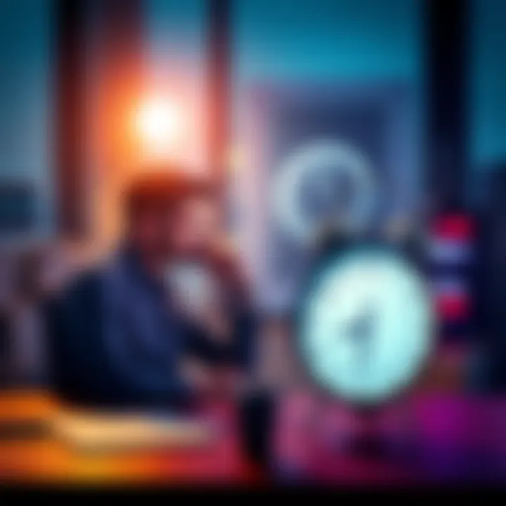 A person sitting at a desk with a clock, looking thoughtful about their decisions and time management.