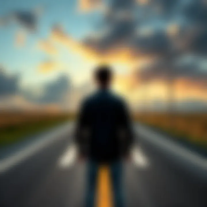 Person standing at a crossroads Individual contemplating a major decision at a fork in the road, symbolizing defection