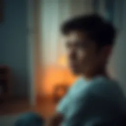 A person with tears in their eyes, expressing deep emotions, sitting alone in a soft-lit room