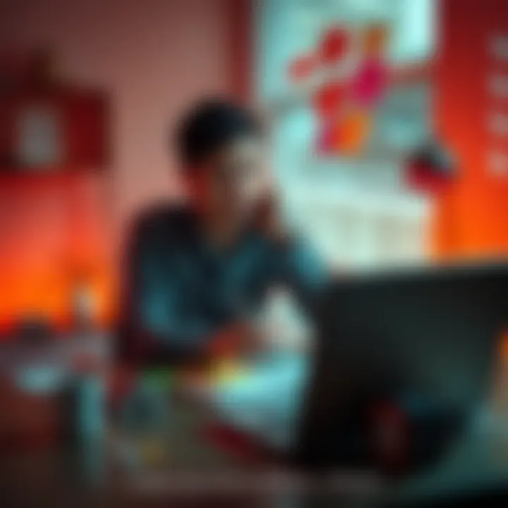 A person sitting at a desk pondering various options with sticky notes and a laptop open, illustrating the decision-making process.