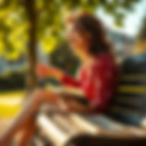 A person sitting on a park bench, smiling and soaking up the sun while holding a book.