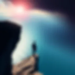 A person standing on a cliff edge, looking out at a vast ocean, symbolizing courage in the face of fear.