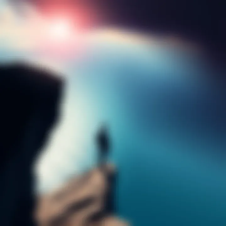 A person standing on a cliff edge, looking out at a vast ocean, symbolizing courage in the face of fear.