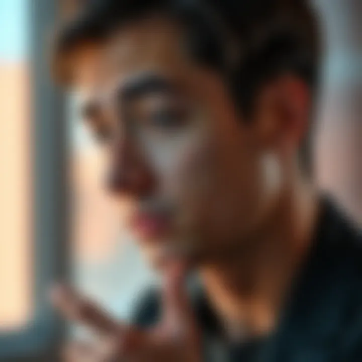 Individual thoughtfully responding to a challenging problem with a focused expression