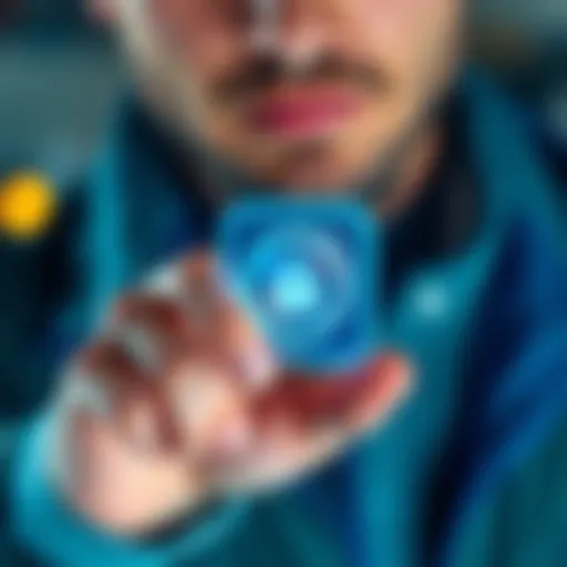 A close-up of a person pressing a button with focused expression, symbolizing the action to access caches.