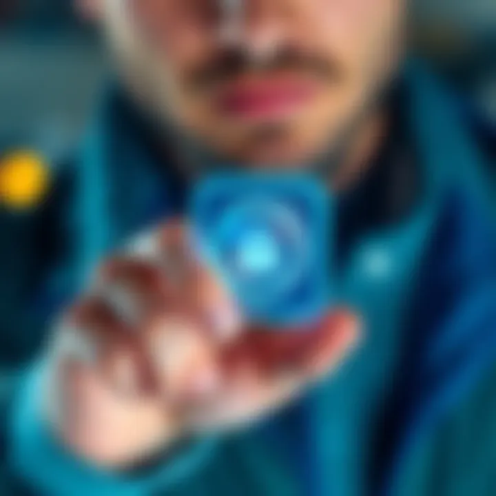 A close-up of a person pressing a button with focused expression, symbolizing the action to access caches.