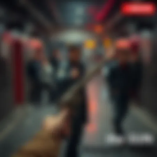 A person with a gun, standing in a dimly lit area, with surprised onlookers in the background, showcasing the attention drawn by the firearm.