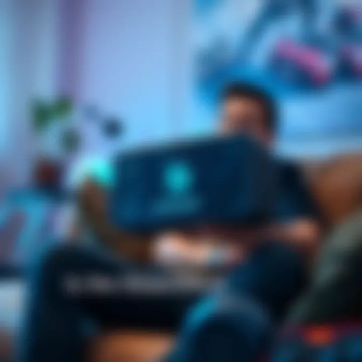 A gamer testing the weight of the SteamDeck while sitting on a couch, looking thoughtful about its ergonomics