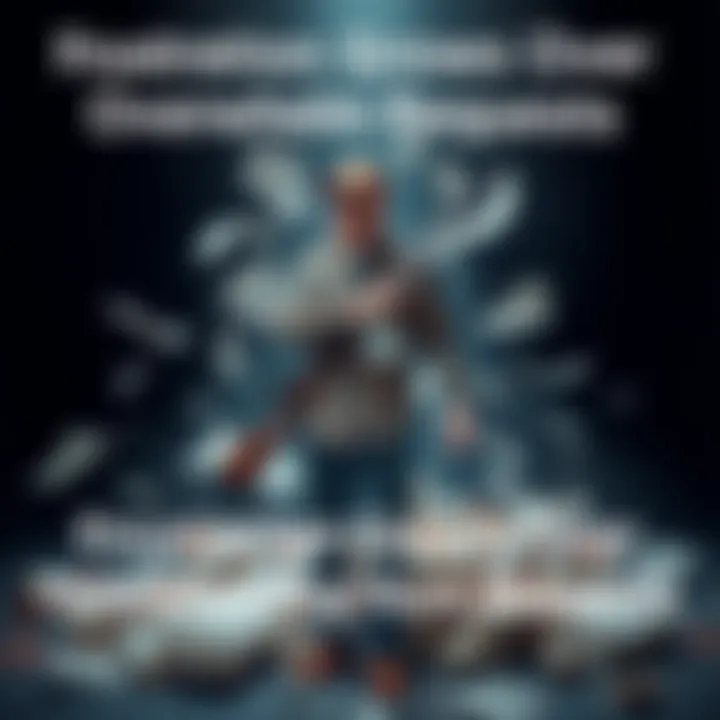 A person stands with hunting gear in hand, surrounded by papers of requests for assistance, looking overwhelmed and thoughtful.