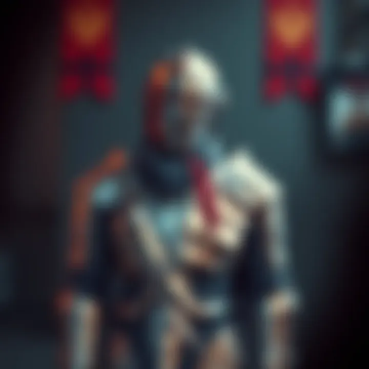 A person standing confidently in detailed armor, showcasing new photo features and watermarks for protection.