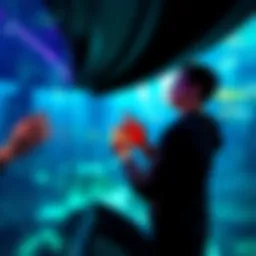 A person is seen in an aquarium setting, getting ready to inject heroin while referencing the video game Bioshock.