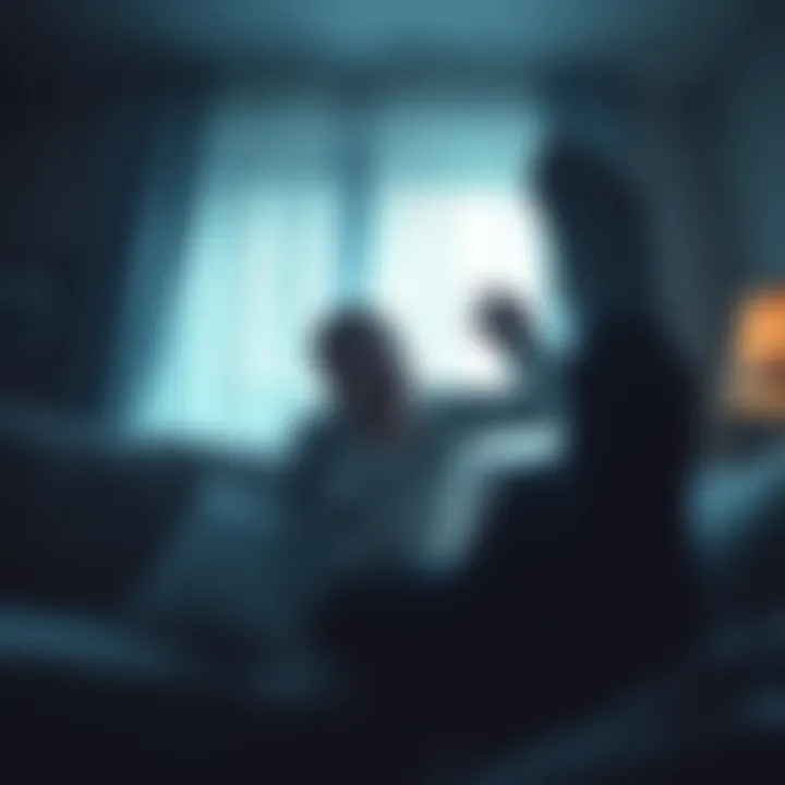 A person experiencing a jump scare while watching a horror movie, with wide eyes and an open mouth, sitting on a couch in a dimly lit room.