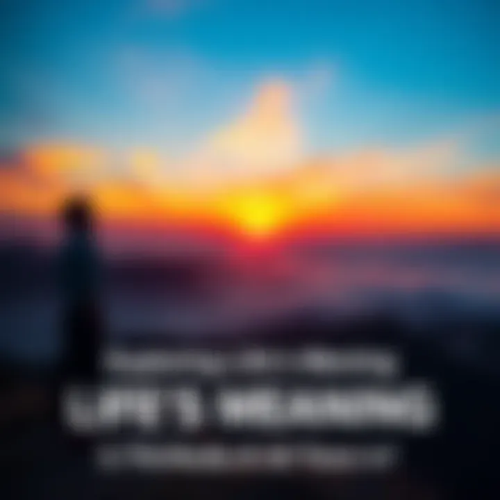A person stands on a hilltop, gazing thoughtfully at a vibrant sunset, reflecting on life's meaning.