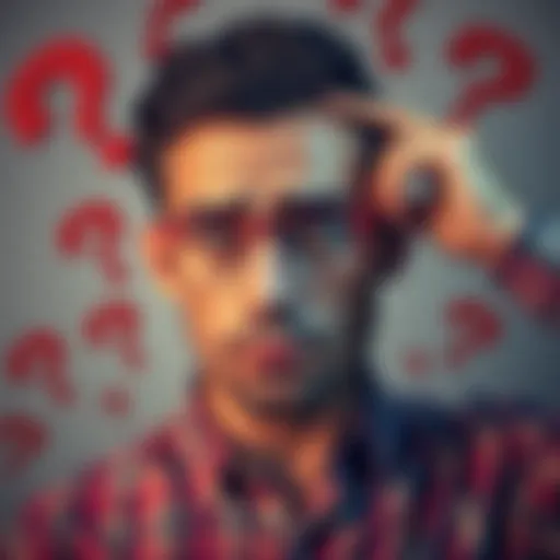 A person with a puzzled expression, scratching their head while surrounded by question marks, symbolizing confusion in everyday situations.