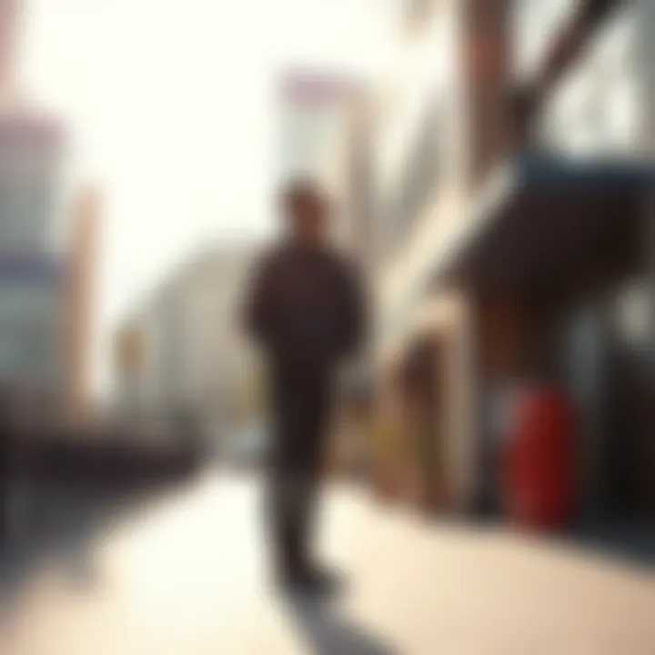 A person stands in an urban setting, looking around thoughtfully as sunlight casts shadows, symbolizing a change in perception.