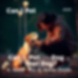 Person petting a friendly dog A person crouching down to pet a happy dog with a wagging tail