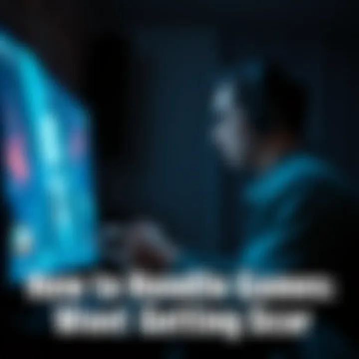 A gamer focused on a horror video game, with a dark room and eerie visuals on the screen