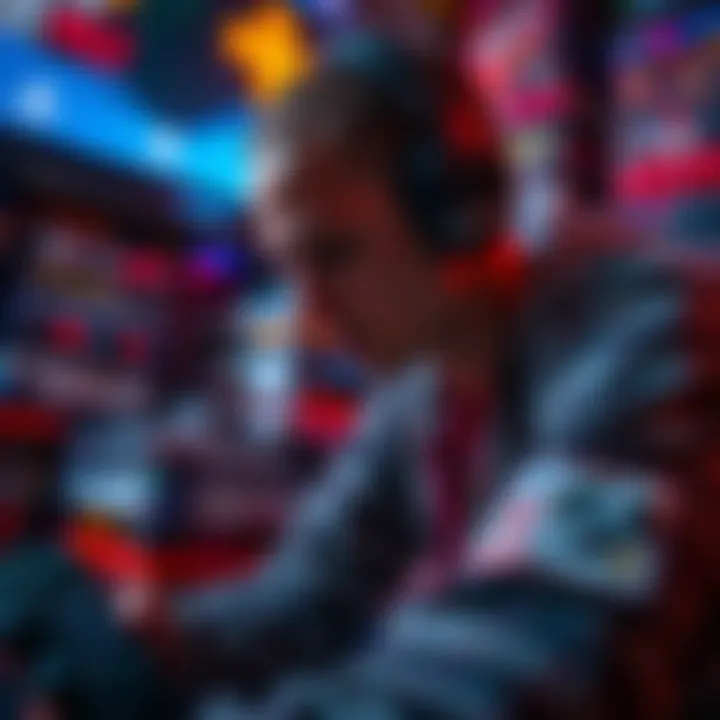 A gamer focused on a PlayStation console, surrounded by game cases, highlighting a backlog of games to complete before deadline.