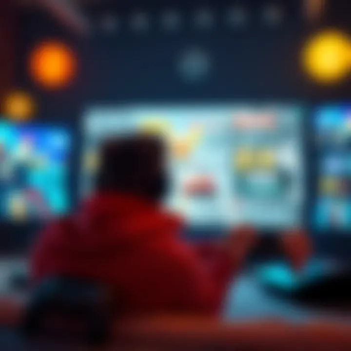 Person playing PS5 A person excitedly playing a PS5 with new games on screen, surrounded by gaming accessories.