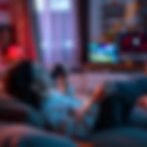 A person relaxing while playing a singleplayer video game on a cozy couch with a game controller in hand.