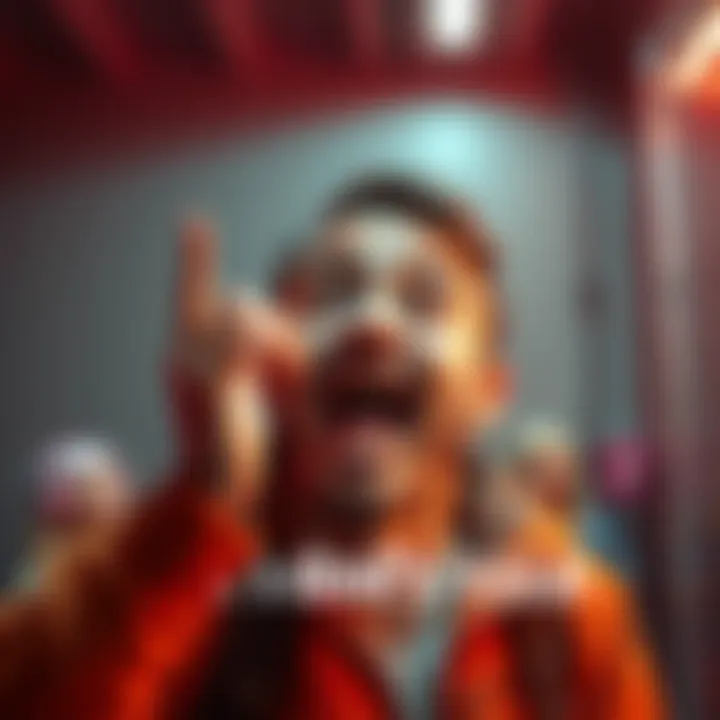 A person humorously pleading for help while stuck in a funny situation, with a light-hearted expression