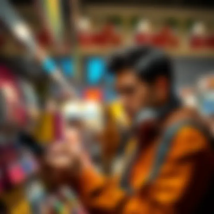 A person looking confused while checking the price tag of an item and their account balance on a smartphone