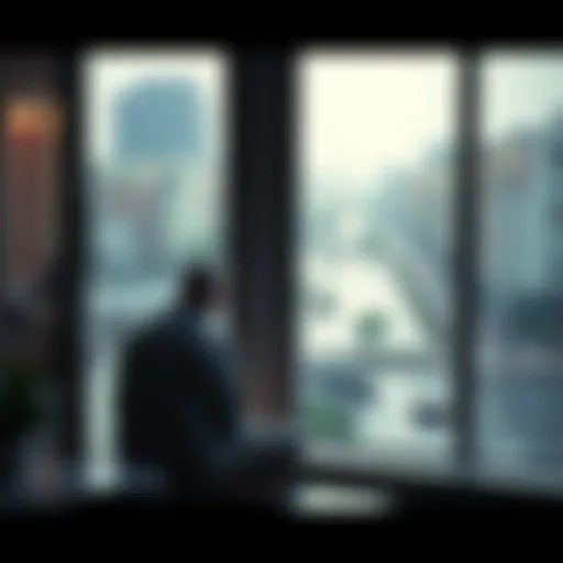 A person sitting quietly by a window, deep in thought, looking out at a rainy day, symbolizing introspection and solitude.