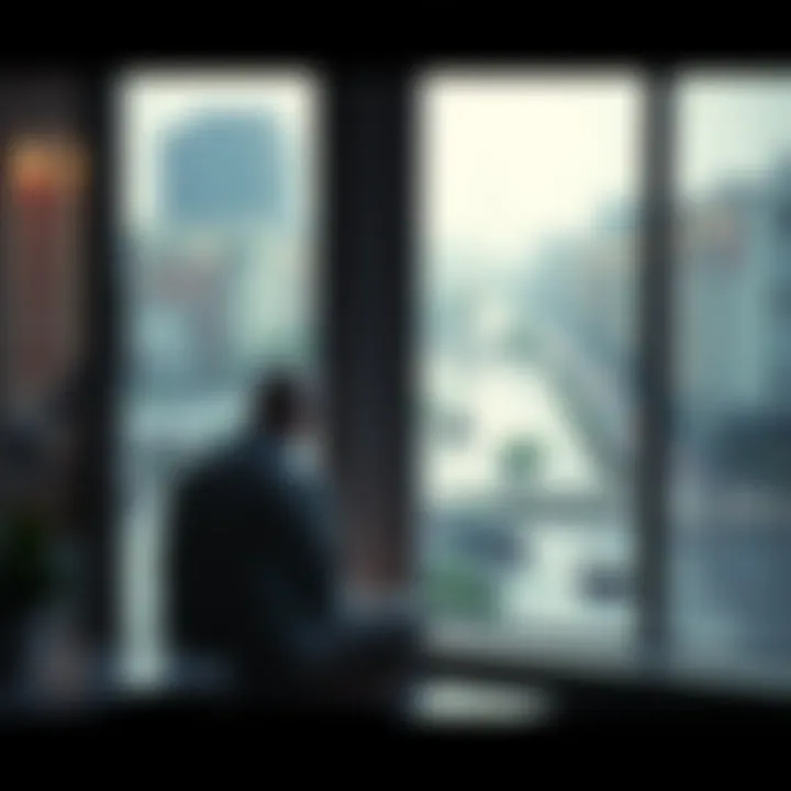 A person sitting quietly by a window, deep in thought, looking out at a rainy day, symbolizing introspection and solitude.