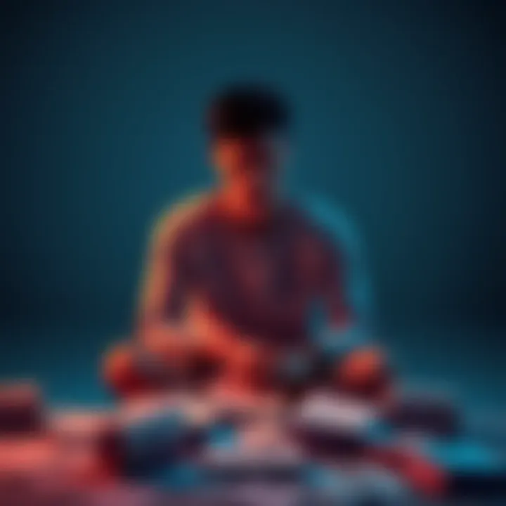 Person reflecting on choices A person sitting alone with a thoughtful expression, surrounded by papers and notes, symbolizing self-reflection and accountability.